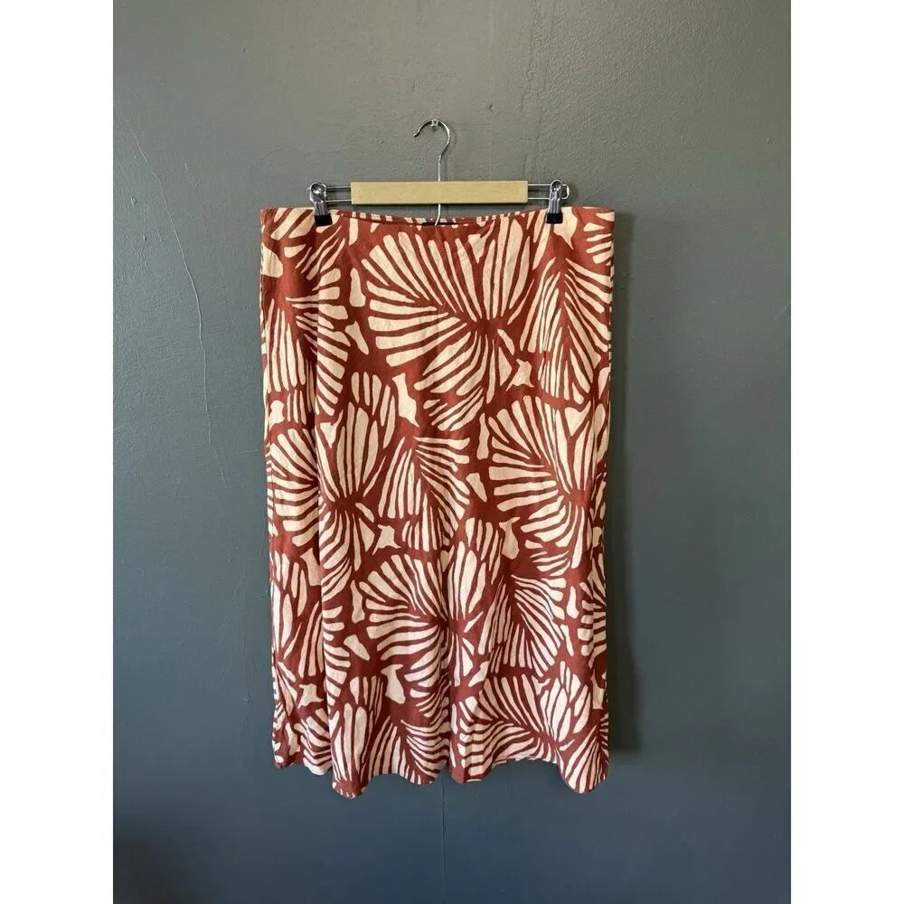 Banana Republic Womens Red Floral Linen Maxi Pencil Skirt Long Size XL